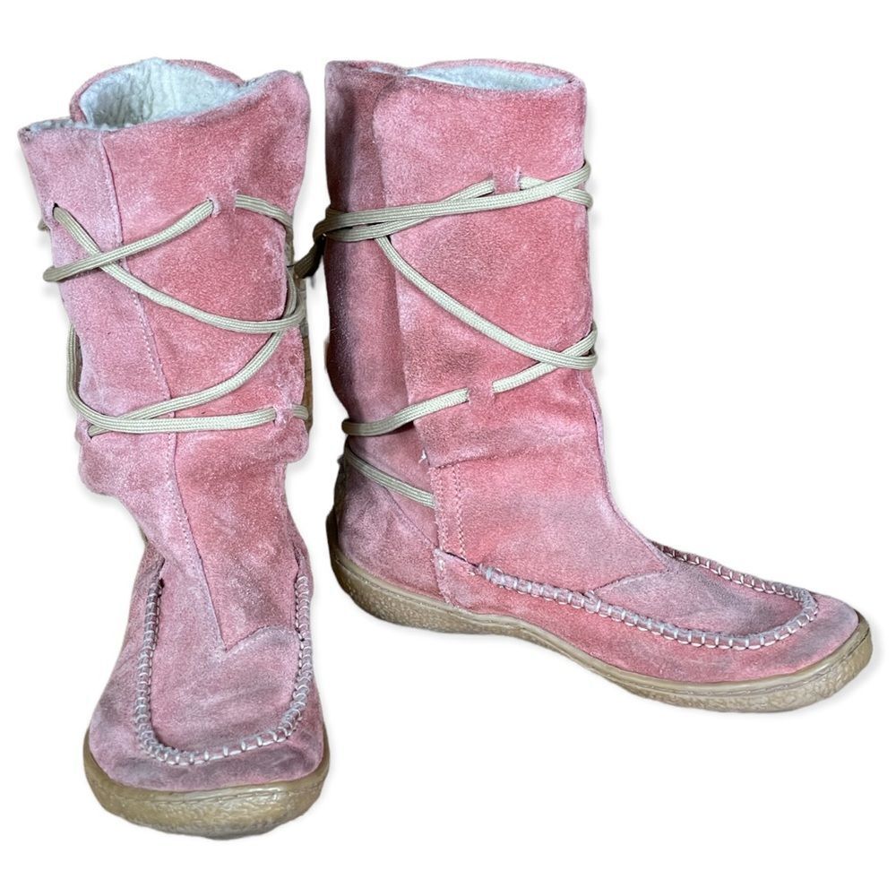 TSONGA pink suede leather lace up moccasin boots - Picture 2 of 8